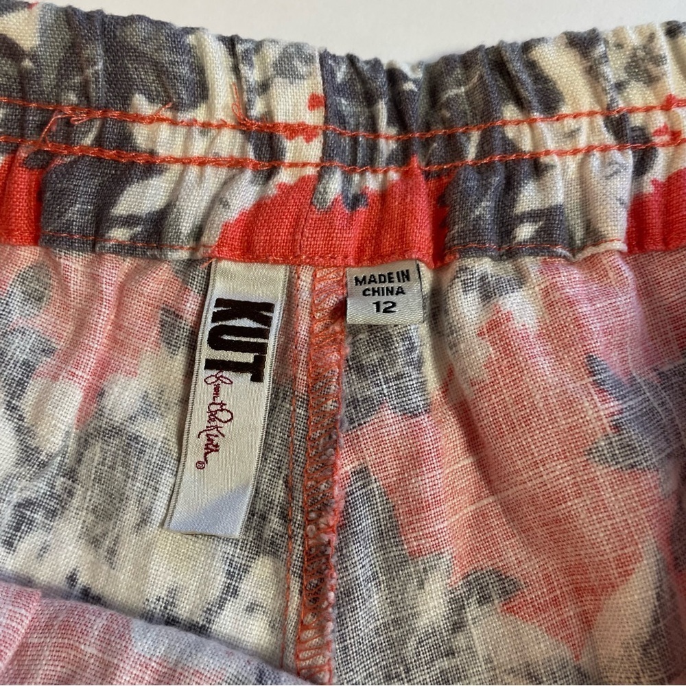 Kut From The Kloth Women's Jansen Printed Linen Short Coral Size 12 - Picture 6 of 8